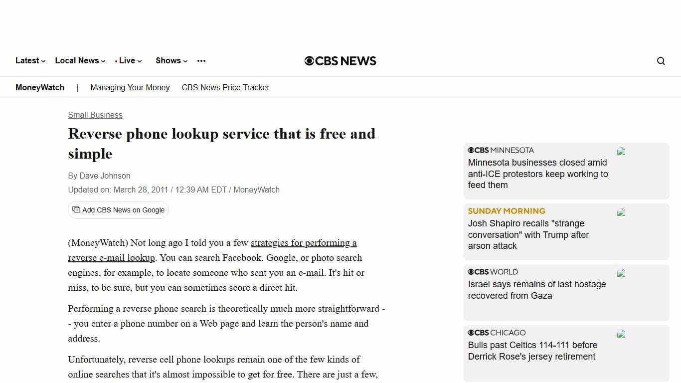 Reverse phone lookup service that is free and simple - CBS News